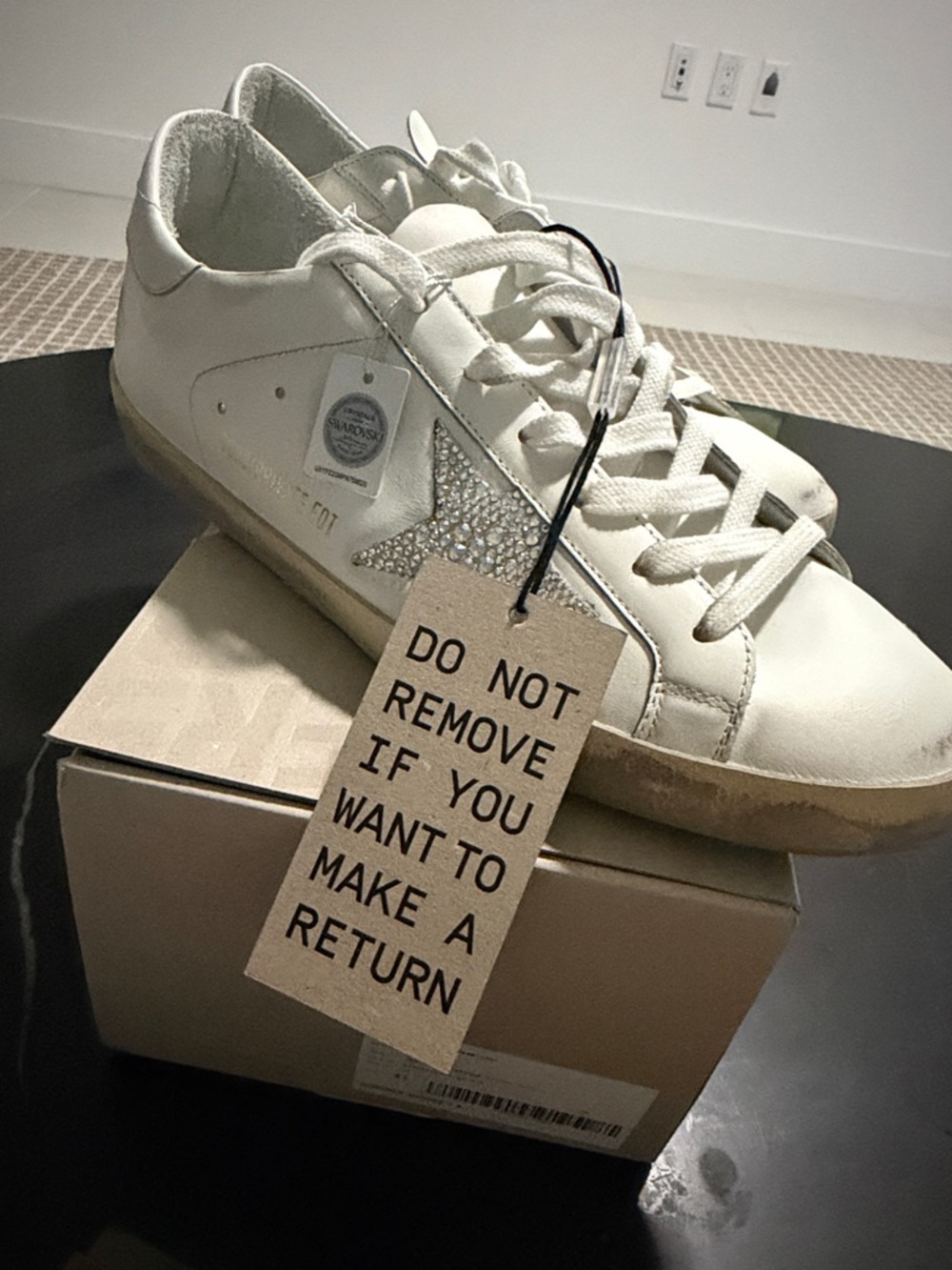 Golden Goose White Sneakers with Silver Swarovski Crystal Star - Picture 2 of 10
